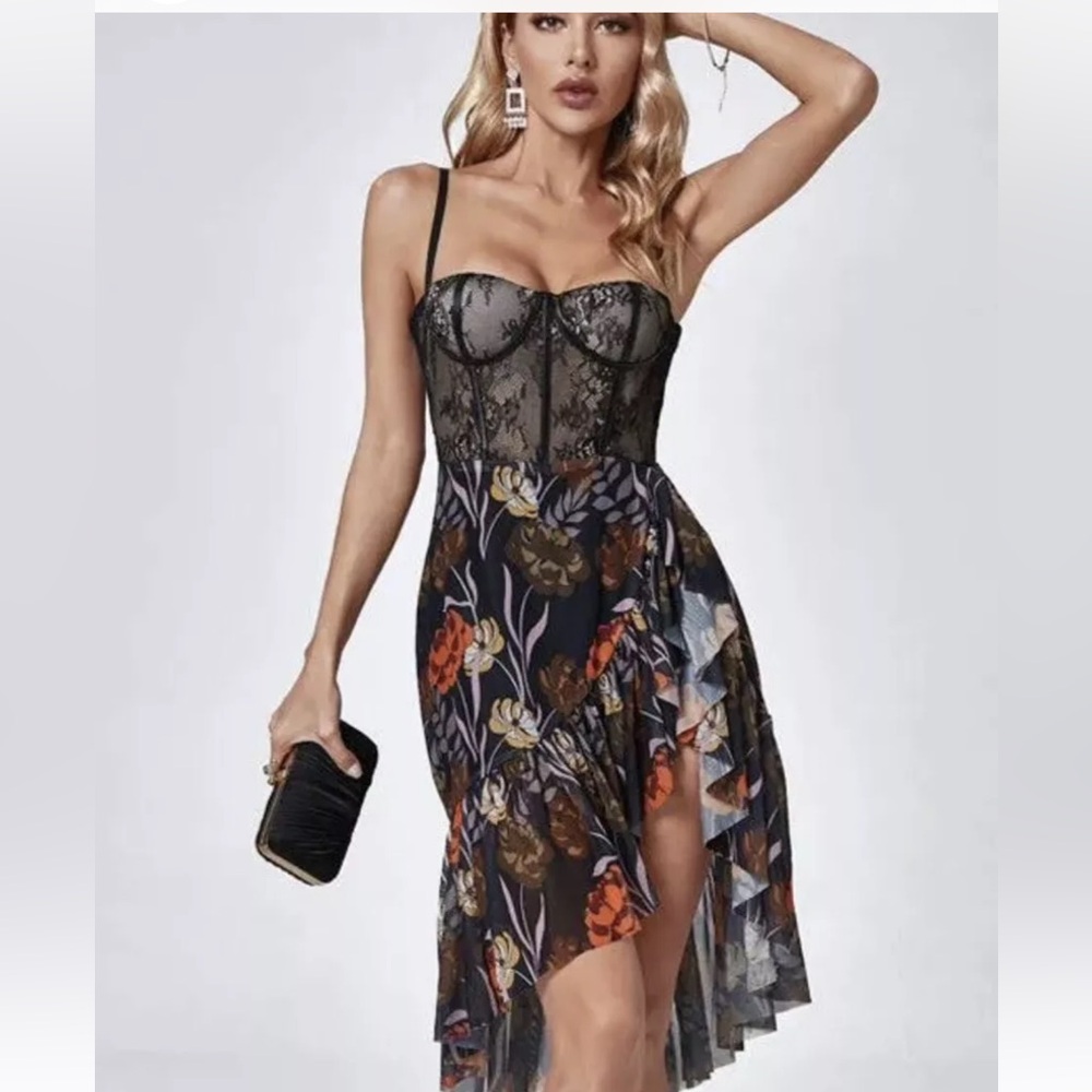 Floral Black Dress by Luxedress